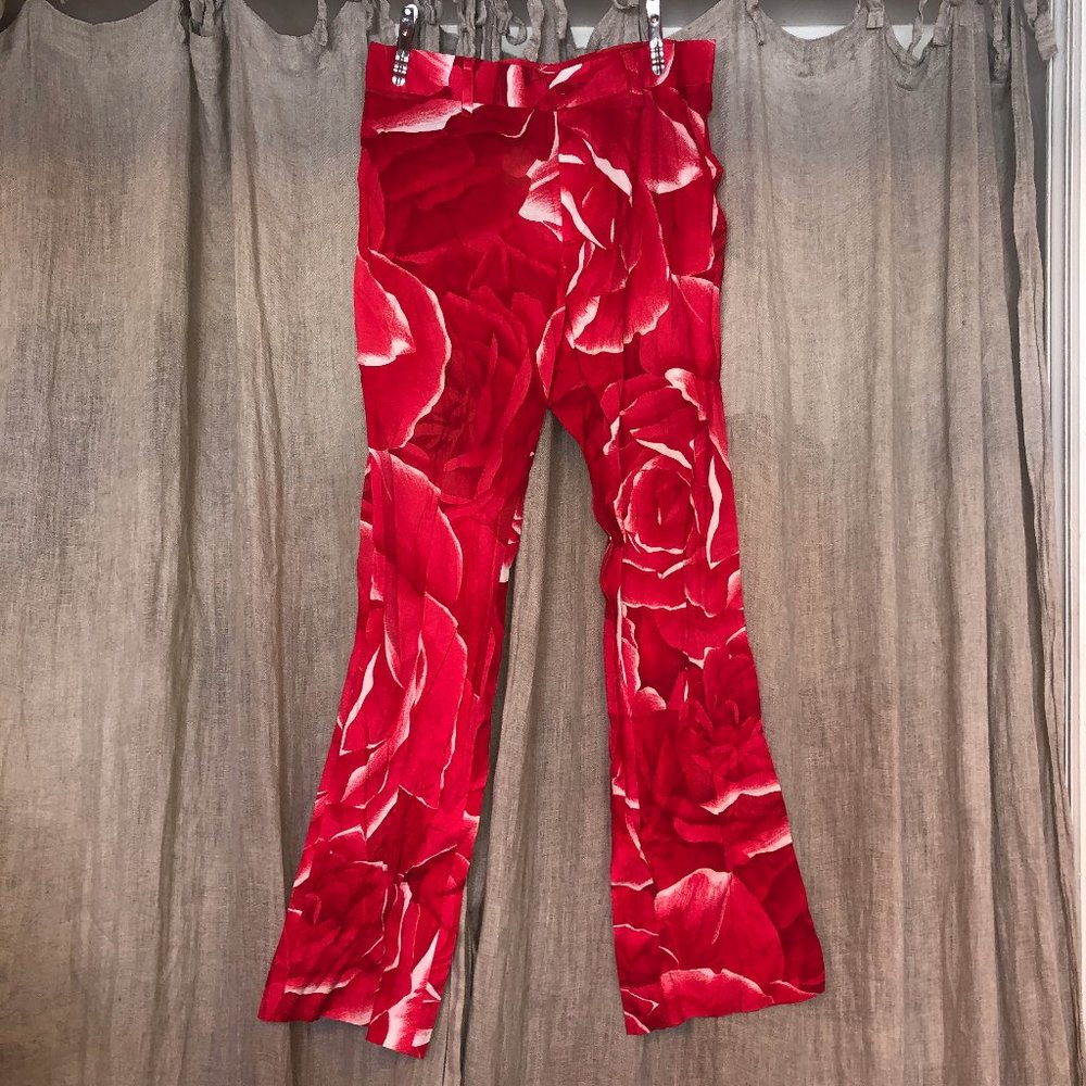 agnes b. paris france red rose print cotton pants